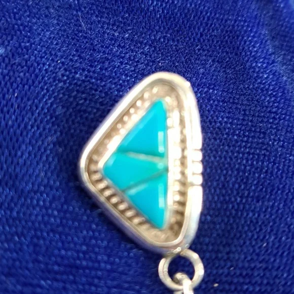 Vintage Native American Turquoise Sterling Silver Feather Earrings Signed - Picture 4 of 15